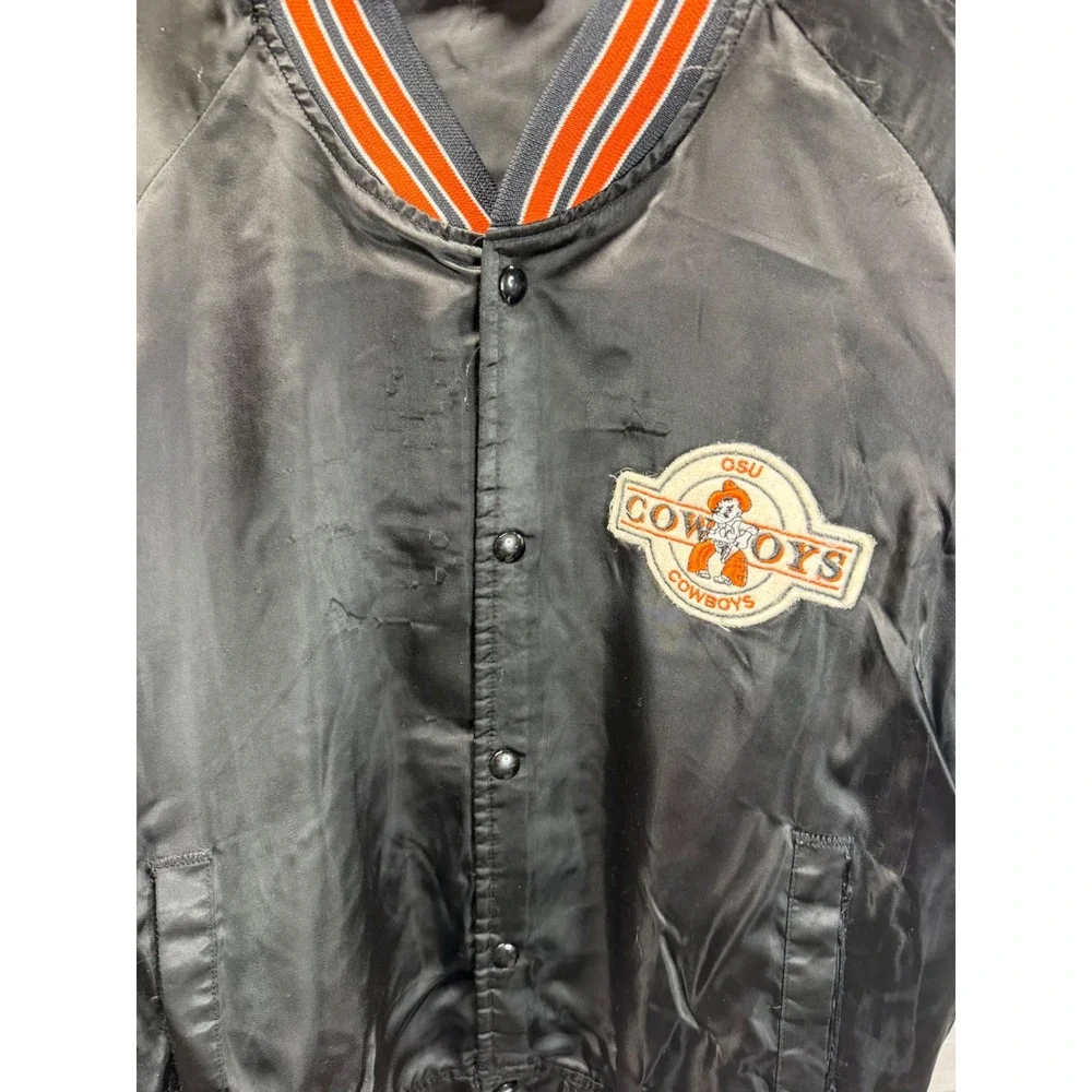 Vintage Oklahoma State University OSU Cowboys Satin Bomber Jacket Black Mens XL